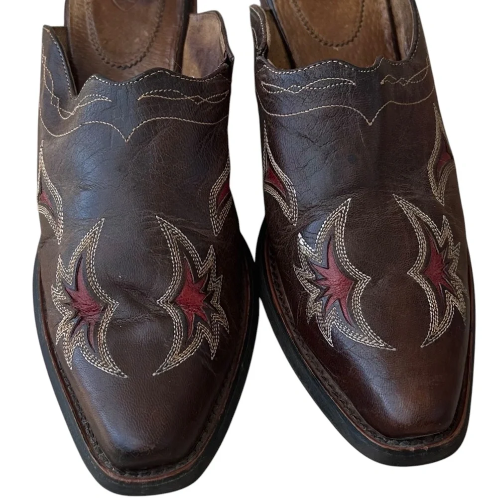 Ariat Manzanita Clogs Mules Shoes Sz 7.5 Western Cowgirl Slip On Brown Leather - Picture 4 of 9